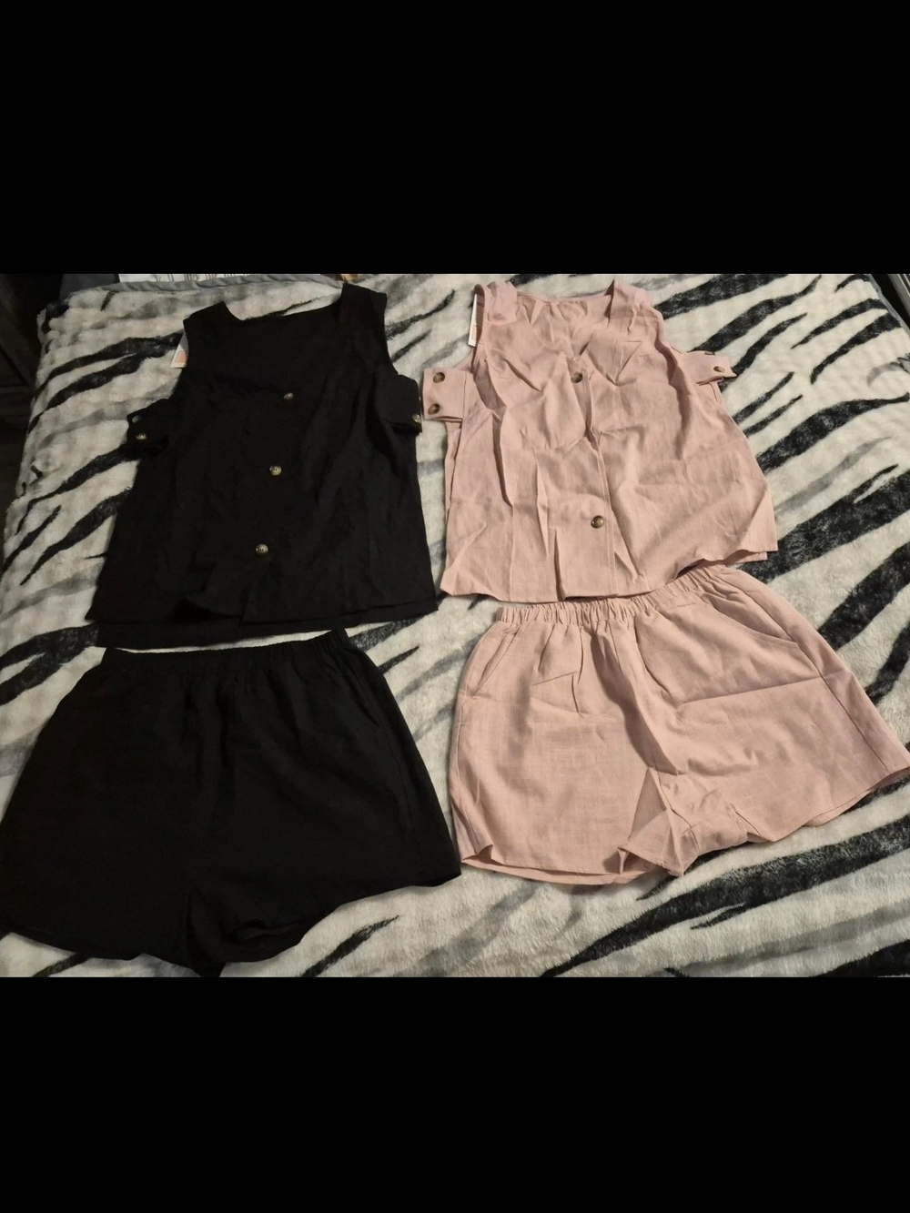 Women's Two-Piece Shorts Set in Black and Light Pink